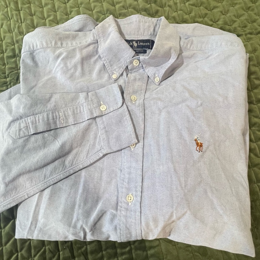 Ralph‎ Lauren Mens Blue Button Front Long SleeveOxford Shirt Size 17/36